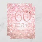 Roos Gold 60th Birthday Glam Licht sparen de datum Save The Date (Voorkant / Achterkant)