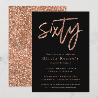 Roos Gold 60th Birthday Invitation Sjabloon Kaart