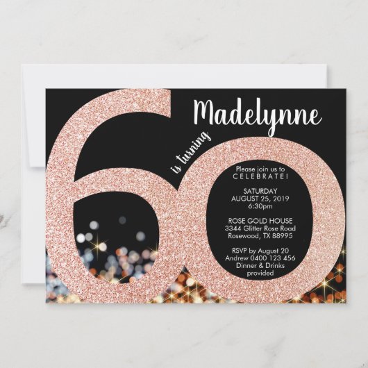 Roos Gold 60th Birthday Invitation - Vrouw 60th Kaart (Voorkant)