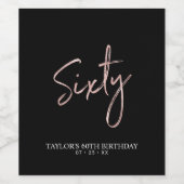 Roos Gold 60th Birthday Party Wijn Etiket (Enkel label)