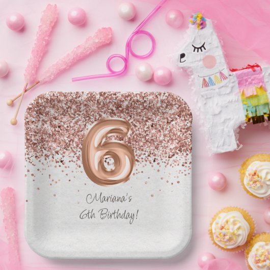 Roos Gold 6e verjaardagsfeestje Papieren Bordje (Feest)