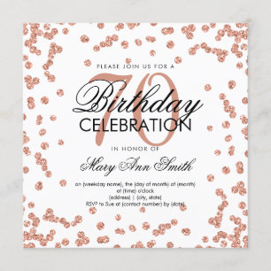Roos Gold 70th Birthday Elegant Glitter Confetti Kaart