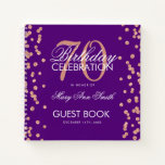 Roos Gold 70th Birthday Guestbook Confetti Paars Notitieboek<br><div class="desc">Een elegante 70e Birthday Party Guest Book-sjabloon met Roos Gold Glitter Confetti op Paars design en eenvoudig aan te passen tekst.</div>