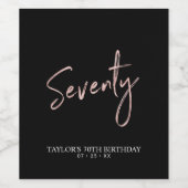 Roos Gold 70th Birthday Party Wijn Etiket (Enkel label)