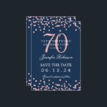 Roos Gold 70th Birthday Save Datum Details Navy Bl Kaart<br><div class="desc">Elegant "70th Birthday Party" ontwerp met faux glitter confetti & details tekst. Makkelijk te gebruiken en makkelijk te personaliseren. Bestel vandaag nog!</div>