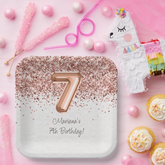 Roos Gold 7e verjaardagsfeestje Papieren Bordje (Feest)