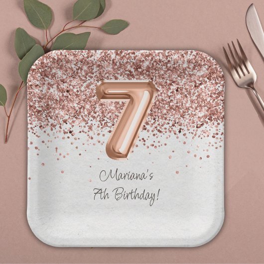 Roos Gold 7e verjaardagsfeestje Papieren Bordje