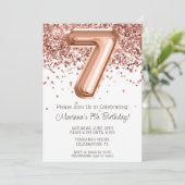 Roos Gold 7e verjaardagsfeestuitnodiging Kaart (Staand voorkant)