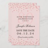 Roos Gold 80th Birthday Save Datum Details Blush Kaart (Voorkant / Achterkant)
