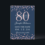 Roos Gold 80th Birthday Save Datum Details Navy Bl Kaart<br><div class="desc">Elegant "70th Birthday Party" ontwerp met faux glitter confetti & details tekst. Makkelijk te gebruiken en makkelijk te personaliseren. Bestel vandaag nog!</div>