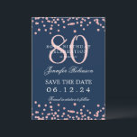 Roos Gold 80th Birthday Save Datum Details Navy Bl Kaart<br><div class="desc">Elegant "70th Birthday Party" ontwerp met faux glitter confetti & details tekst. Makkelijk te gebruiken en makkelijk te personaliseren. Bestel vandaag nog!</div>