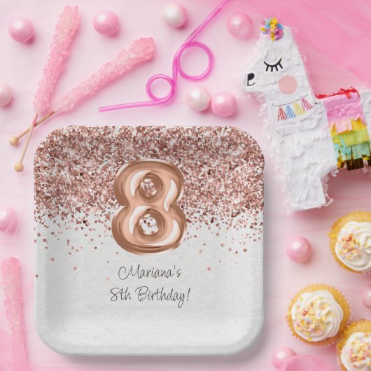 Roos Gold 8e verjaardagsfeestje Papieren Bordje (Feest)