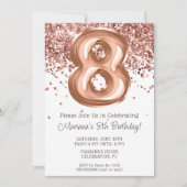 Roos Gold 8e Verjaardagsfeestuitnodiging Kaart (Voorkant)