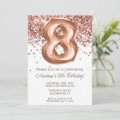 Roos Gold 8e Verjaardagsfeestuitnodiging Kaart (Staand voorkant)
