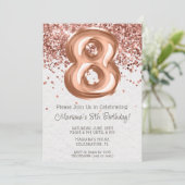 Roos Gold 8e Verjaardagsfeestuitnodiging Kaart (Staand voorkant)