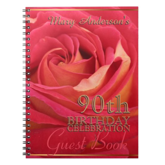 Roos Gold 90th Birthday Celebration Guest Book Notitieboek (Voorkant)