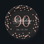 Roos Gold 90th Birthday Glitter Confetti Black Papieren Bordje<br><div class="desc">Elegant 90th Birthday Roos Gold Faux Glitter Confetti Black design.</div>