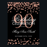 Roos Gold 90th Birthday Glitter Confetti Black Poster<br><div class="desc">Elegant 90e verjaardag Roos Gold Black Faux Glitter Confetti banner sjabloon.</div>