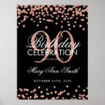 Roos Gold 90th Birthday Glitter Confetti Black Poster<br><div class="desc">Elegant 90e verjaardag Roos Gold Black Faux Glitter Confetti banner sjabloon.</div>