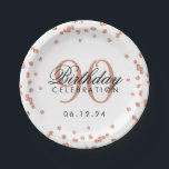 Roos Gold 90th Birthday Glitter Confetti White Papieren Bordje<br><div class="desc">Elegant 90th Birthday Roos Gold Faux Glitter Confetti White design.</div>