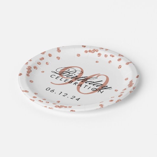 Roos Gold 90th Birthday Glitter Confetti White Papieren Bordje (Gekanteld)