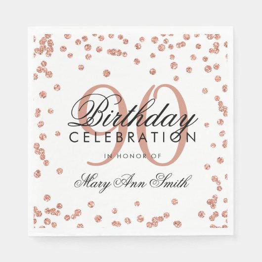 Roos Gold 90th Birthday Glitter Confetti White Servet (Voorkant)
