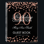 Roos Gold 90th Birthday Guestbook Confetti Black Notitieboek<br><div class="desc">Een elegante 90th Birthday Party Guest Book-sjabloon met Roos Gold Glitter Confetti op zwart ontwerp en eenvoudig aan te passen tekst.</div>