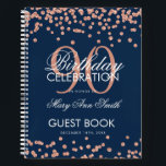 Roos Gold 90th Birthday Guestbook Confetti Navy Notitieboek<br><div class="desc">Een elegante 90th Birthday Party Guest Book sjabloon met Roos Gold Glitter Confetti op Navy Blue-ontwerp en eenvoudig aan te passen tekst.</div>