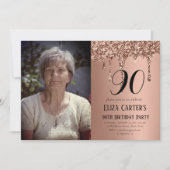Roos Gold 90th Ninety Drip Elegant Birthday Kaart (Voorkant)