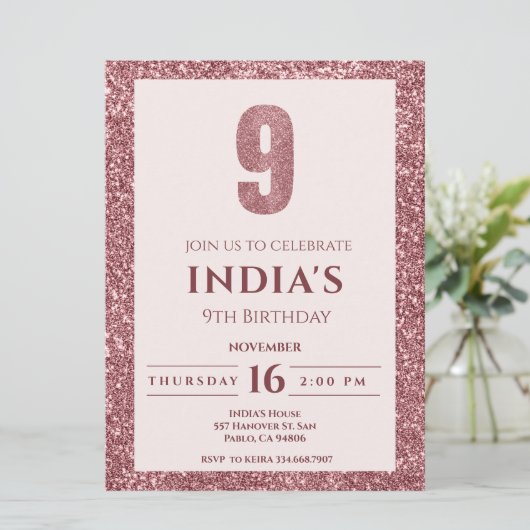 roos Gold 9e verjaardag Kaart (Staand voorkant)