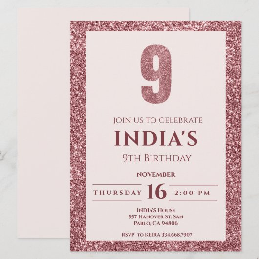 roos Gold 9e verjaardag Kaart (Voorkant / Achterkant)