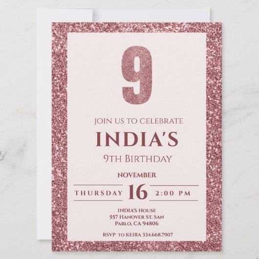 roos Gold 9e verjaardag Kaart (Voorkant)