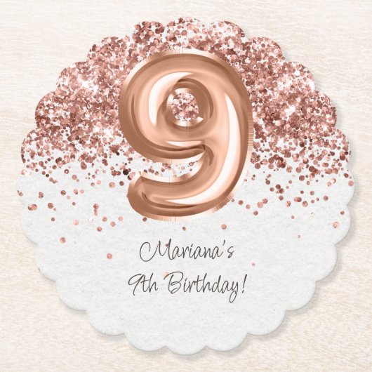 Roos Gold 9e verjaardagsfeestje Kartonnen Onderzetters (Voorkant)