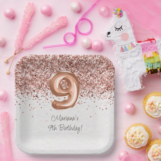 Roos Gold 9e verjaardagsfeestje Papieren Bordje (Feest)