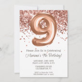 Roos Gold 9e Verjaardagsfeestuitnodiging Kaart (Voorkant)