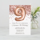 Roos Gold 9e Verjaardagsfeestuitnodiging Kaart (Staand voorkant)