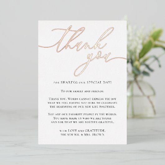 Roos Gold Aangepaste foto Hartelijk dank Folie Feestdagenkaart (Staand Voorkant)