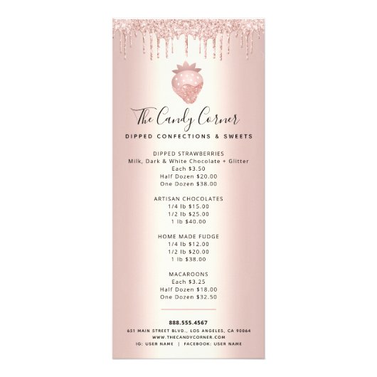 Roos Gold Aardbei Glitter Drift Dessert Menu (Voorkant)