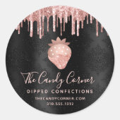 Roos Gold aardbei Glitter Drip Confection Black Ronde Sticker (Voorkant)