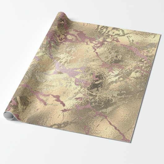 Roos Gold Abstract Sepia Marble Shiny Metal Lux Cadeaupapier (Uitgerold)