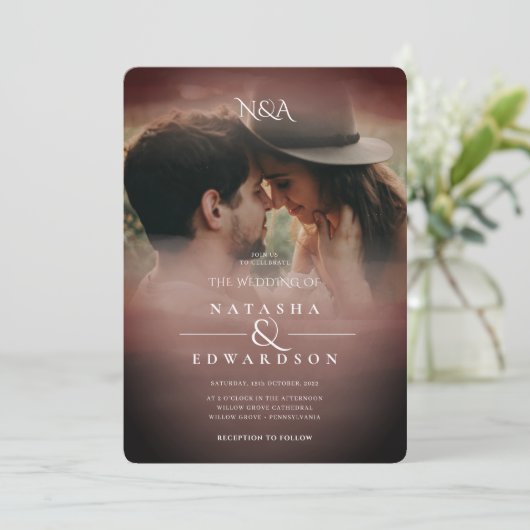  Roos Gold Abstracte overlay foto bruiloft Kaart (Staand voorkant)