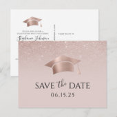 Roos Gold Afstudeerder Pet Blush Pink Ombre Afstud Aankondigingskaart (Voorkant / Achterkant)