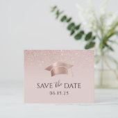 Roos Gold Afstudeerder Pet Blush Pink Ombre Afstud Aankondigingskaart (Staand voorkant)