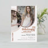 Roos Gold Afstuderen 2 Foto's Folie Uitnodiging (Staand Voorkant)