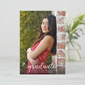 Roos Gold Afstuderen Foto Modern Script Hearts Aankondiging (Staand voorkant)