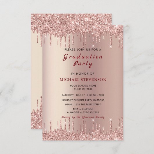 Roos Gold Afstuderen Invitation Ontwerp je eigen Kaart (Voorkant / Achterkant)