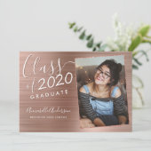 Roos Gold Afstuderen metaal Glitter Foto Afstudere Aankondiging (Staand voorkant)