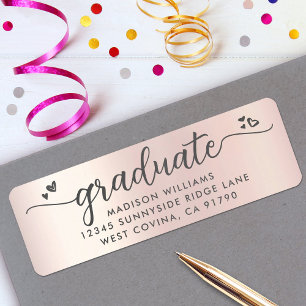 Roos Gold Afstuderen Script Hearts Modern Adres Etiket