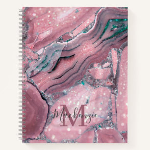 Roos Gold Agate Geode Chic Sparkle Monogram Notitieboek