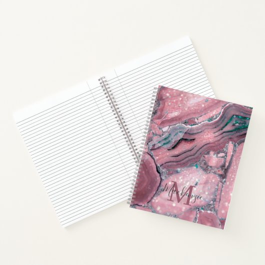 Roos Gold Agate Geode Chic Sparkle Monogram Notitieboek (Binnen)